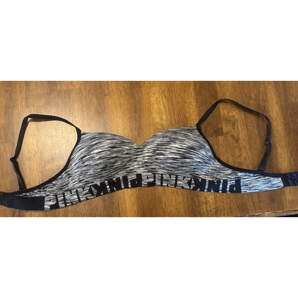 PINK Victoria's Secret Wireless Padded T-Shirt Bra L C Striped Black White Pink